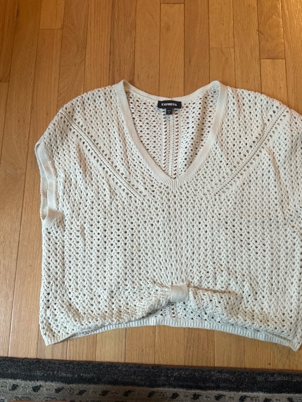 Express Women's Cream Open-Knit V-Neck Sweater Top
